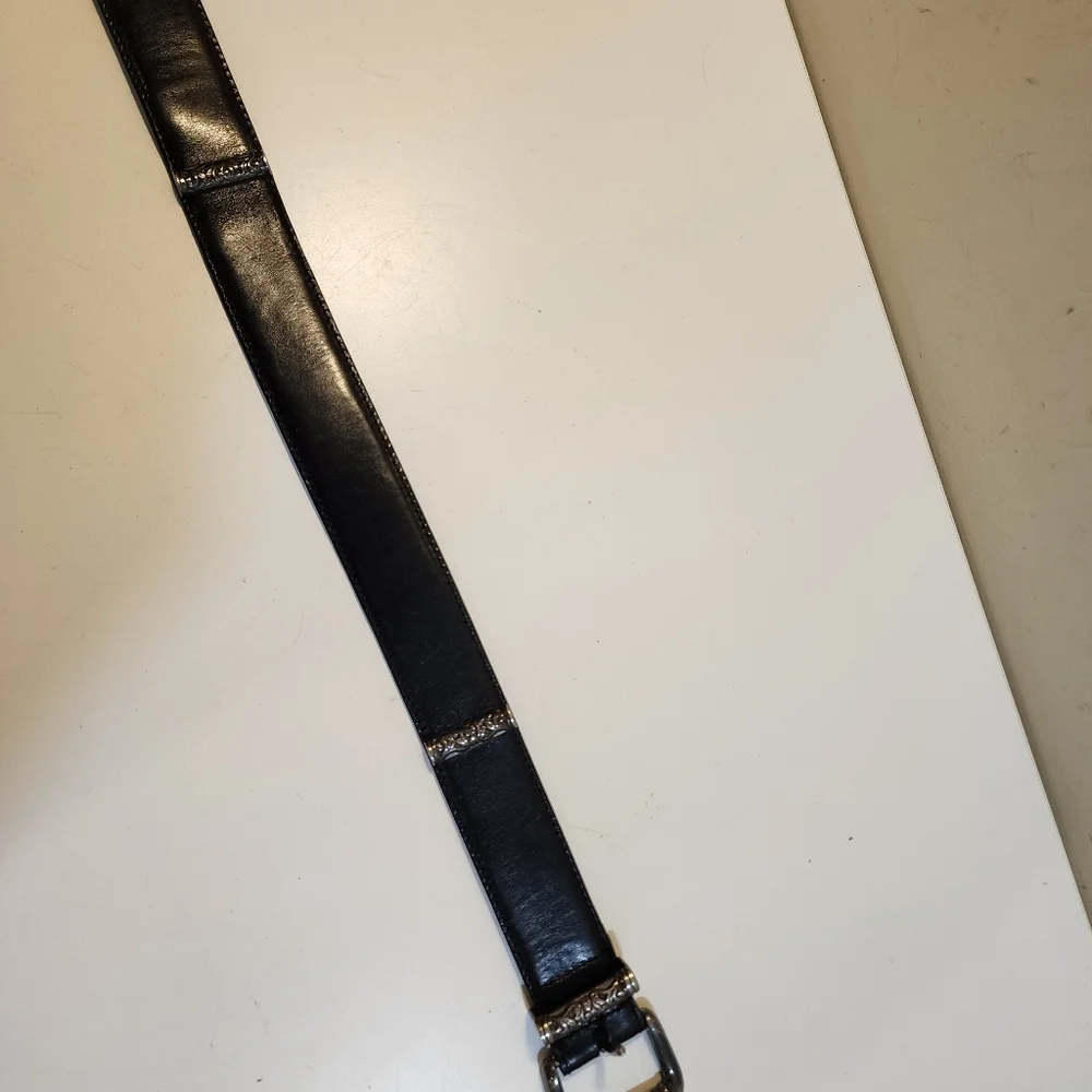 FOSSIL Black Leather Belt with Silver Buckle Size M